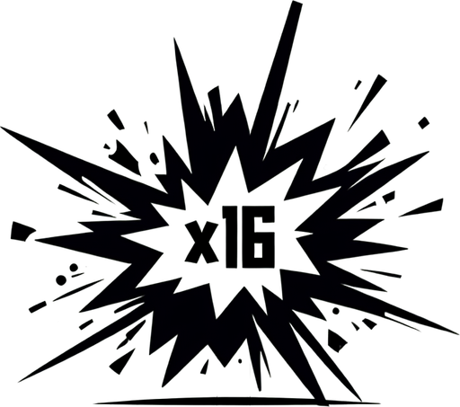 爆炸，里面有X16的字样，和前面几个图片样式一样.
Single Game Texture. In-Game asset. 2d. Blank background. High contrast. No shadows.