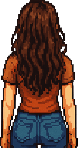 detailed brunette woman from behind pixel art 2d.
In-Game asset.  2d.  High contrast.  No shadows
