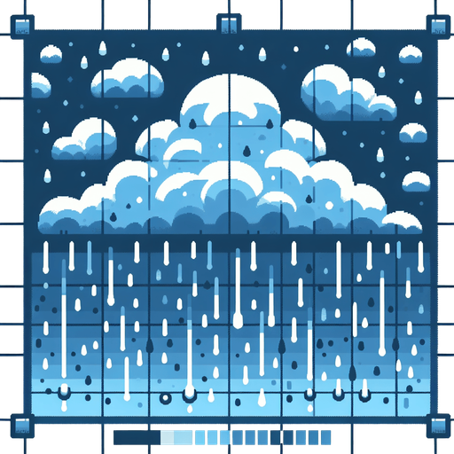 A heavy downpour from a raincloud . Game art illustration style in blue and white colors..
Single Game Texture. In-Game asset. 2d. Blank background. High contrast. No shadows.