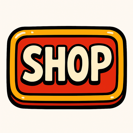 надпись shop как красивая кнопка
In-Game asset.  2d.  High contrast.  No shadows. comix