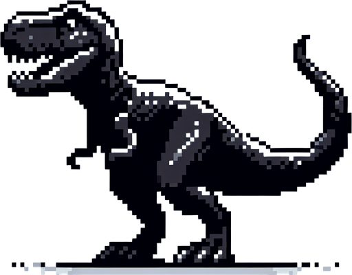 2D Black Pixel Art T-Rex chrome trex game.
Single Game Texture. In-Game asset. 2d. Blank background. High contrast. No shadows.