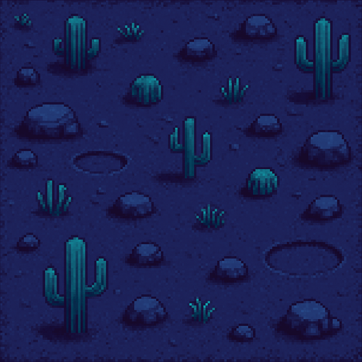 a background top down game pixel art desert. night
In-Game asset.  2d.  High contrast.  No shadows