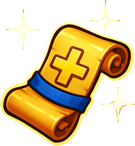 Smal enchancement scrool from online game with shine effected.
In-Game asset.  2d.  High contrast.  No shadows