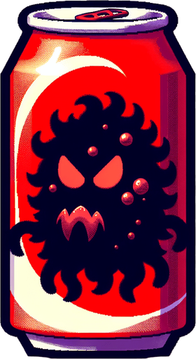 Cola monster, VERY BIG, coming out of a soda can.
Single Game Texture.  In-Game asset.  2d.  Blank background.  High contrast.  No shadows