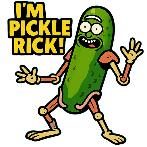 pickle rick meme.
In-Game asset.  2d.  High contrast.  No shadows