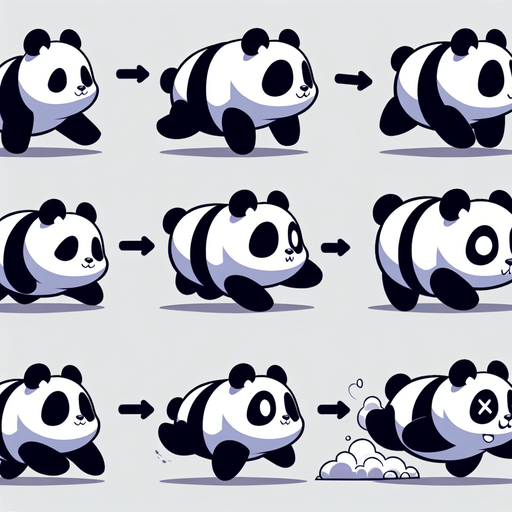 ayakta koşan bir pandanın farklı anları.
Single Game Texture. In-Game asset. 2d. Blank background. High contrast. No shadows.