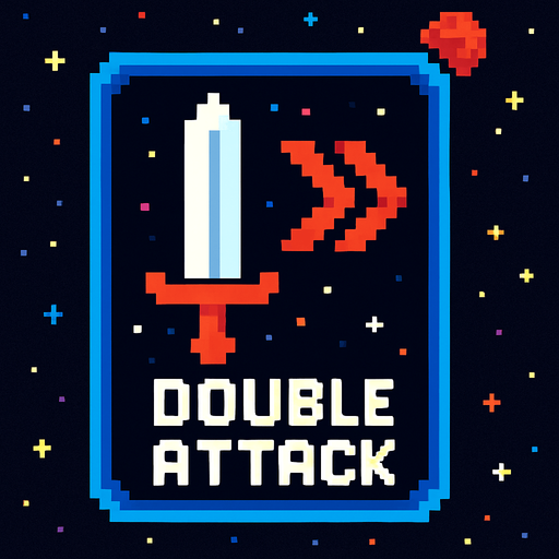 Карточка улучшения раздватвает атаку пиксельная в стиле космоса.
In-Game asset.  2d.  High contrast.  No shadows