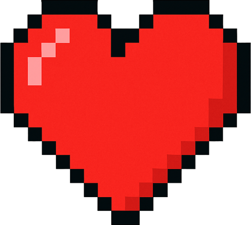 Pixel art 2d heart.
In-Game asset.  2d.  High contrast.  No shadows