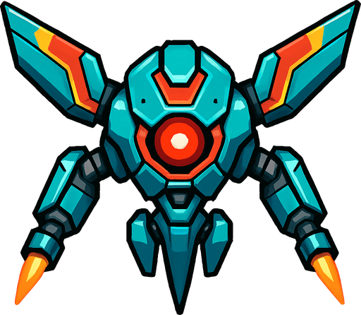 different cyber flying enemy from the front side facing camera. HD colors. separated
In-Game asset.  2d.  High contrast.  No shadows