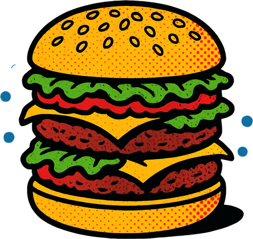 90s comic book style fast food bigmac burger.
In-Game asset.  2d.  High contrast.  No shadows