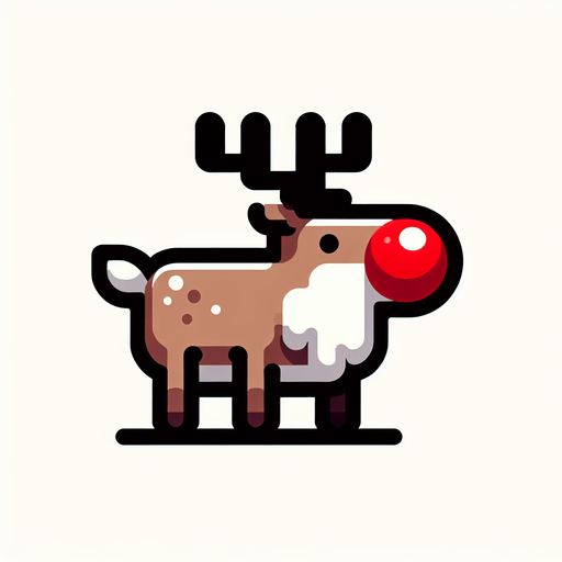 Rudolf the adult rednose Raindeer in a full side viewed position Single Game Texture. In-Game asset. 2d. Blank background. High contrast. No shadows.