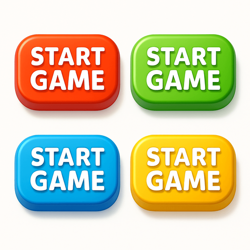 3D pack of buttons have text "start game". different colors. HD colors.
In-Game asset.  High contrast.  No shadows. 3D