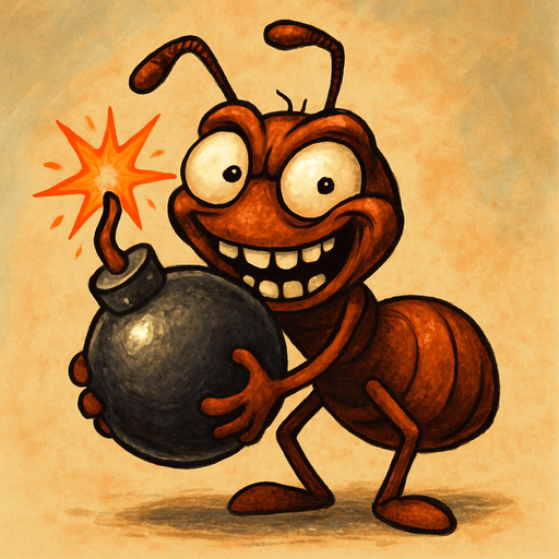 elinde elinde patlamaya hazır bir bomba tutan deli ama şirin görünen kahverengi bir karınca