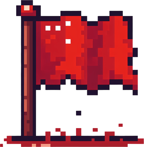 Piksel sanatı kırmızı bayrak.
Single Game Texture.  In-Game asset.  2d.  Blank background.  High contrast.  No shadows