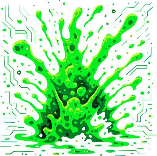 Liquid toxin explosion. With cyberpunk + abstract style. HD colors. Green color.
In-Game asset.  2d.  High contrast.  No shadows