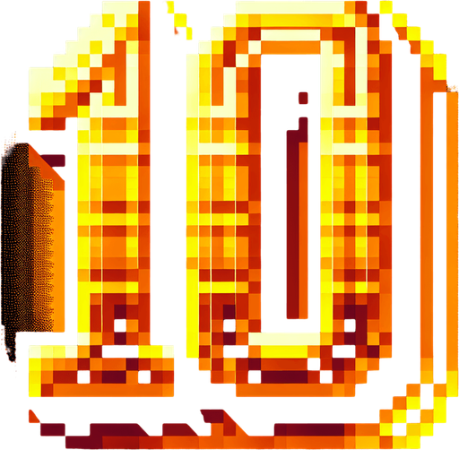 number 10, golden color, pixelart
Single Game Texture. In-Game asset. 2d. Blank background. High contrast. No shadows.