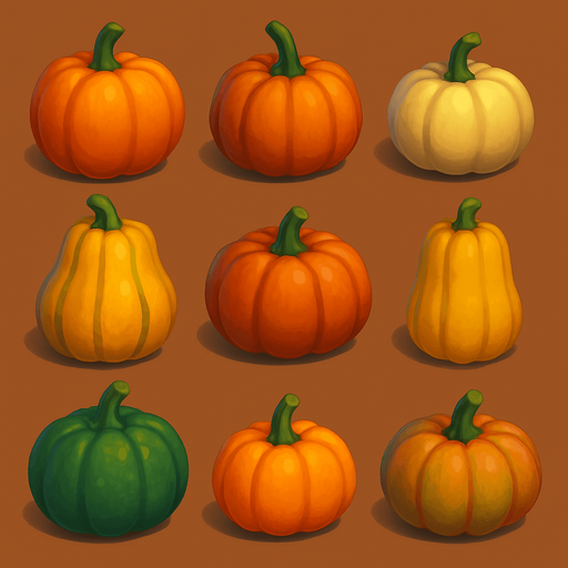 Pack of different pumpkin, painted 3D pumpkin, without black lines around it!
In-Game asset.  High contrast.  No shadows. 3D