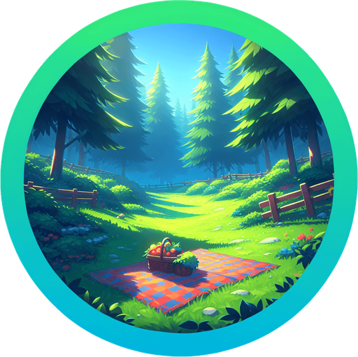 picnic bg.
Single Game Texture.  In-Game asset.  2d.  Blank background.  High contrast.  No shadows