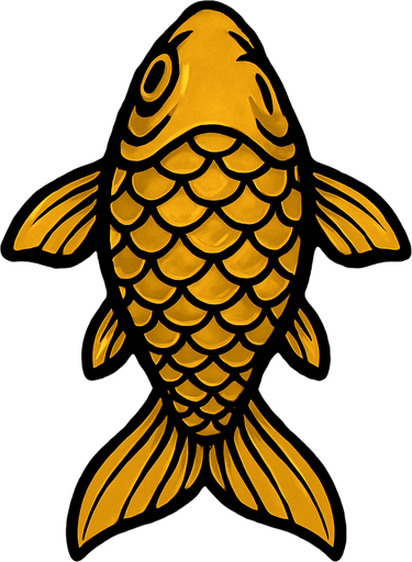 a gold dark fish seen from top to bottom.
In-Game asset.  2d.  High contrast.  No shadows
