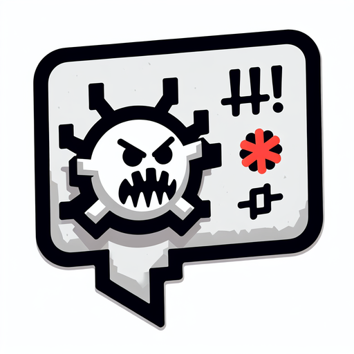 grawlix in a speech bubble, make sure it looks something like this !#@* and theres an angry icon.
Single Game Texture. In-Game asset. 2d. Blank background. High contrast. No shadows.