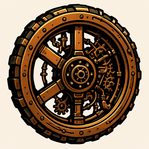 has una rueda en estilo steampunk.
In-Game asset.  2d.  High contrast.  No shadows