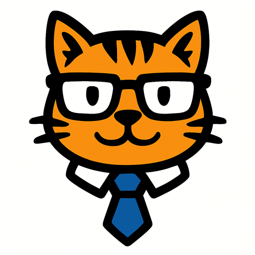 Cat avec des lunettes et un cravate.
In-Game asset.  2d.  High contrast.  No shadows