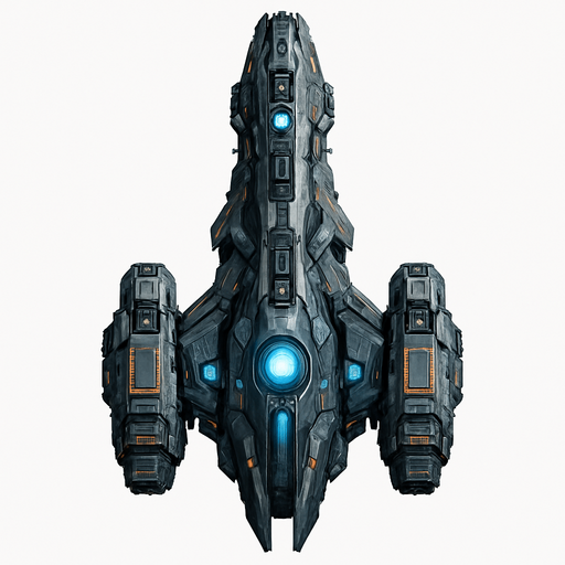 Uzay temalı Savaş Gemisi, gerçekçi, yazısız üstten görünüm. 
In-Game asset.  High contrast.  No shadows