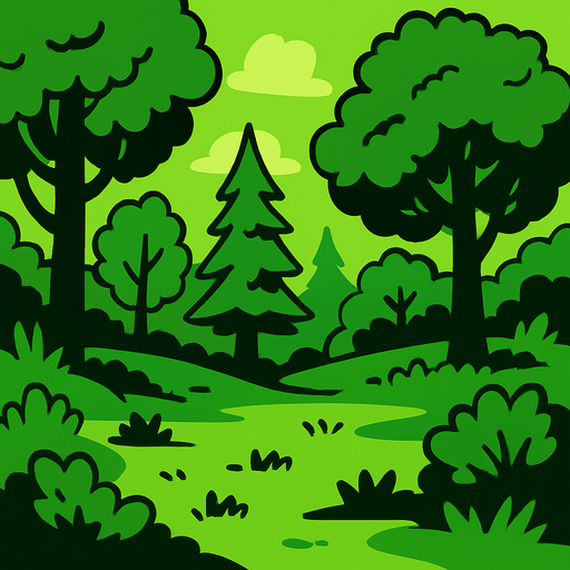 yeşil ormanlık alan.
In-Game asset.  2d.  High contrast.  No shadows