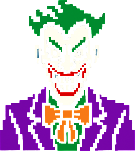 pixel art joker.
In-Game asset.  2d.  High contrast.  No shadows