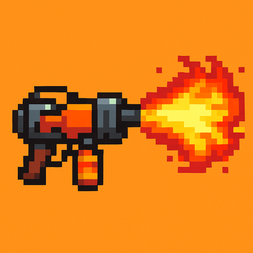 Flamethrower gun pixel.
In-Game asset.  2d.  High contrast.  No shadows