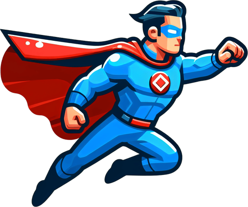 Side view of superman flying from left to right, with his fist pushed out in front of him.
Single Game Texture. In-Game asset. 2d. Blank background. High contrast. No shadows.