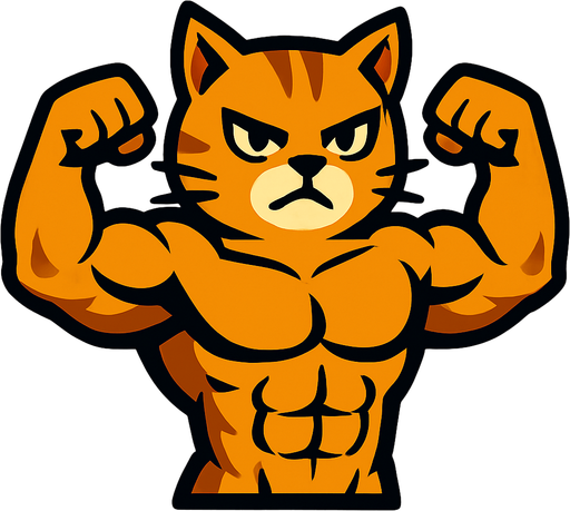 strong cat.
In-Game asset.  2d.  High contrast.  No shadows