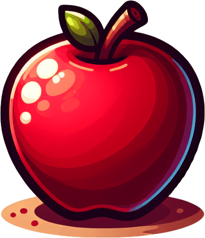 red apple,cartoon,2d,blank background.
Single Game Texture.  In-Game asset.  2d.  Blank background.  High contrast.  No shadows