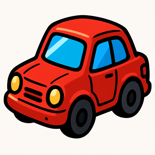 A red toy car.
In-Game asset.  2d.  High contrast.  No shadows