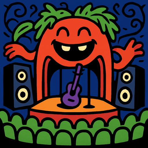escenario de una Sala de Conciertos Viviente.
In-Game asset.  2d.  High contrast.  No shadows