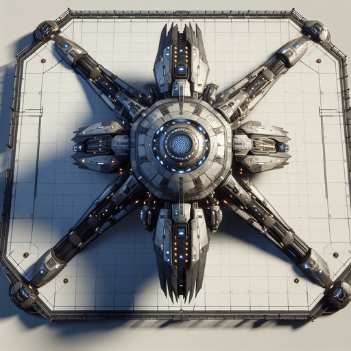 alien space ship. top-down view.
Single Game Texture.  In-Game asset.  2d.  Blank background.  High contrast.  No shadows