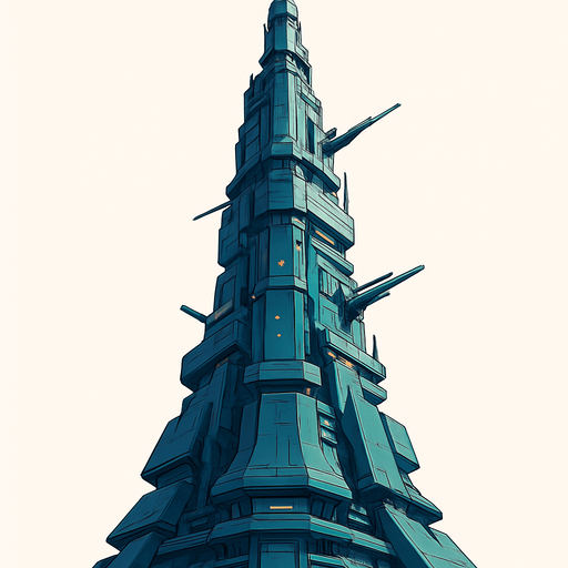 no background. anime scifi vertical tower