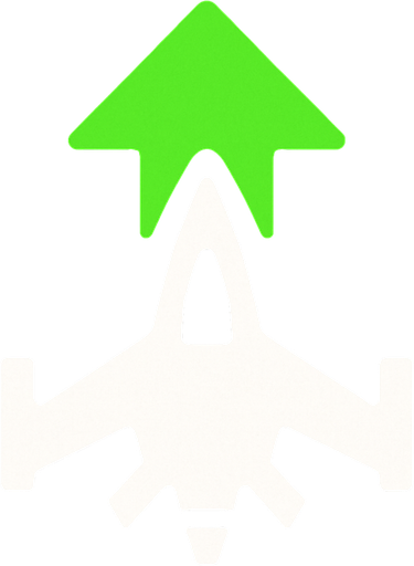 Symbol for spaceship weapon upgrade with green arrow pointing up.
In-Game asset.  2d.  High contrast.  No shadows