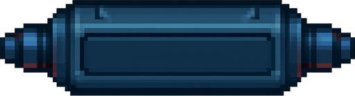 A horizontal paddle for a 2D breakout arcade game, styled like a laser weapon but without active lasers.
Color: dark metallic blue with red glowing accents on each side, similar to a powered-down version of a laser cannon.
Keep the same shape and style as a laser paddle but make it look inactive.
Top-down view, centered, transparent background.
Resolution: 128x32 px.