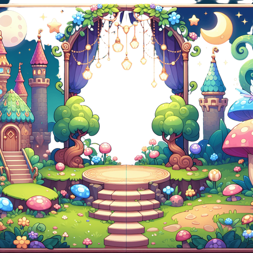 un monde féerique.
Single Game Texture. In-Game asset. 2d. Blank background. High contrast. No shadows.