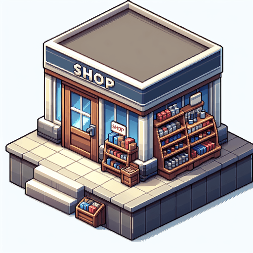 Make it look like a shop.
Single Game Texture.  In-Game asset.  2d.  Blank background.  High contrast.  No shadows