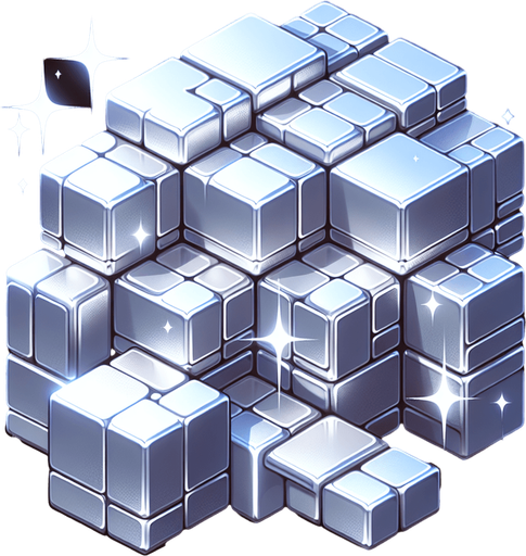 silver blocks.
Single Game Texture.  In-Game asset.  2d.  Blank background.  High contrast.  No shadows