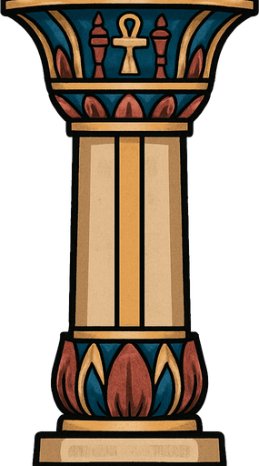 column pillar belonging to ancient Egypt. the top and bottom are the same. symmetrical.
In-Game asset.  2d.  High contrast.  No shadows