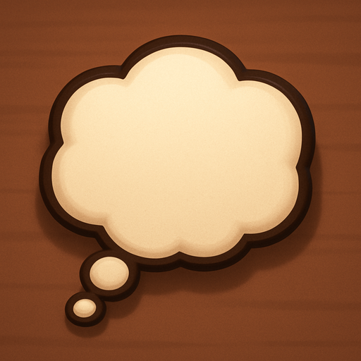 A thought bubble or a speech bubble (as used in animations) with a slightly 3D appearance, designed as an in-game asset, 2D, with shadows. It should not look like a cloud; the outline should be clean and defined, and the shape should be regular—but not perfectly oval or geometric.