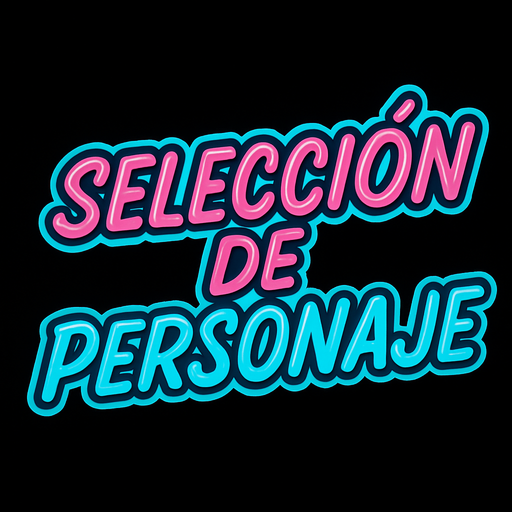 letras que dicen seleccion de personaje con un color rosa y un color celeste y con contorno azul y rosa cursiva.
In-Game asset.  2d.  High contrast.  No shadows