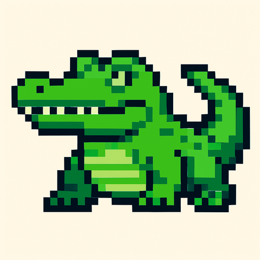 green crocodile. looking left. pixel art..
In-Game asset.  2d.  High contrast.  No shadows
