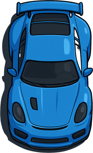 Sports Car,blue,2d,game asset,png,upper profile.
In-Game asset.  2d.  High contrast.  No shadows,upper look,upper side