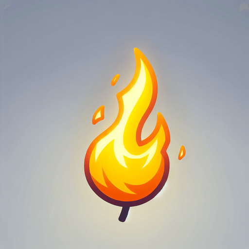 A small vertical flame. Cartoon.
Single Game Texture.  In-Game asset.  2d.  Blank background.  High contrast.  No shadows