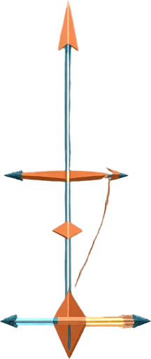 One bow arrow facing upwards. No background. Transparent background. Blank background. No shadows. 2d. In-Game asset. flat