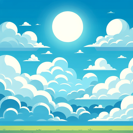 Blue sky with white colour cloud.
Single Game Texture. In-Game asset. 2d. Blank background. High contrast. No shadows.